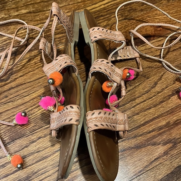 Madden Girl Women's Baliee Flat Sandal- Natural color with orange and pink - Picture 3 of 3